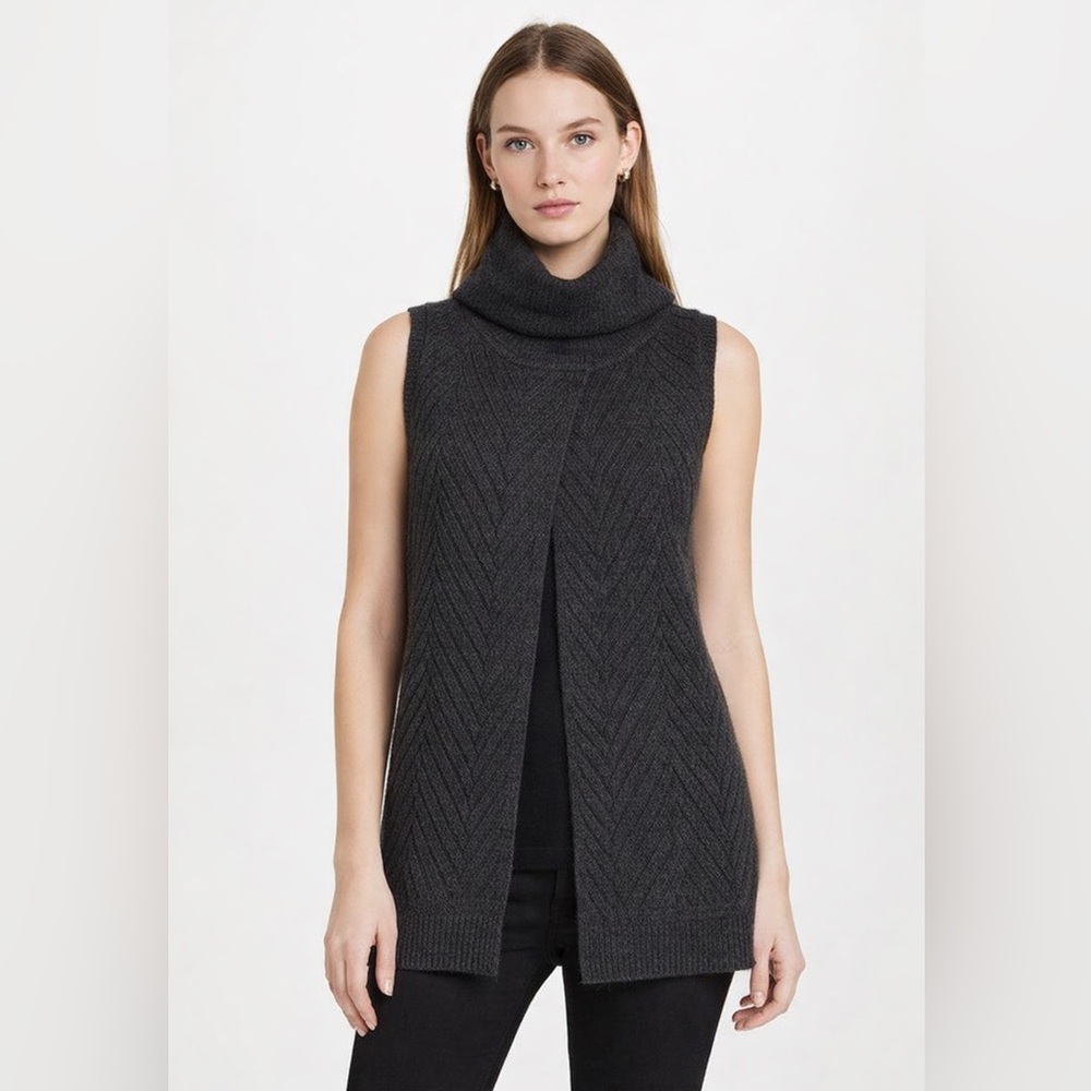 Thakoon 100% Merino Wool Chevron Knit Sleeveless Turtleneck Sweater Vest M Gray